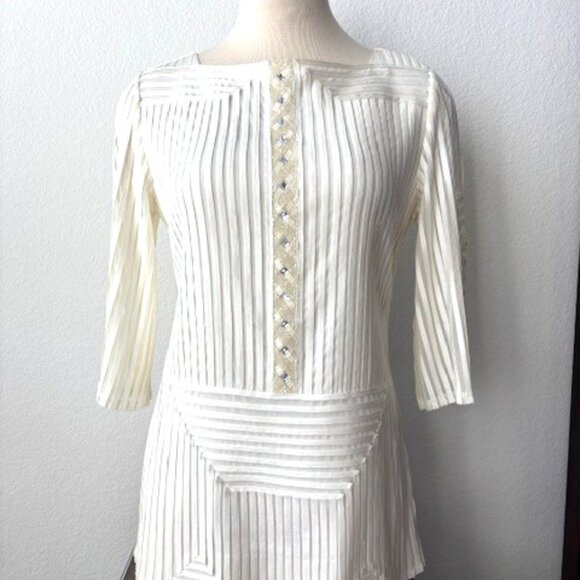 Obstinee by IKA Ivory Ribboned and Sequined Tunic Size 6 - Picture 1 of 11